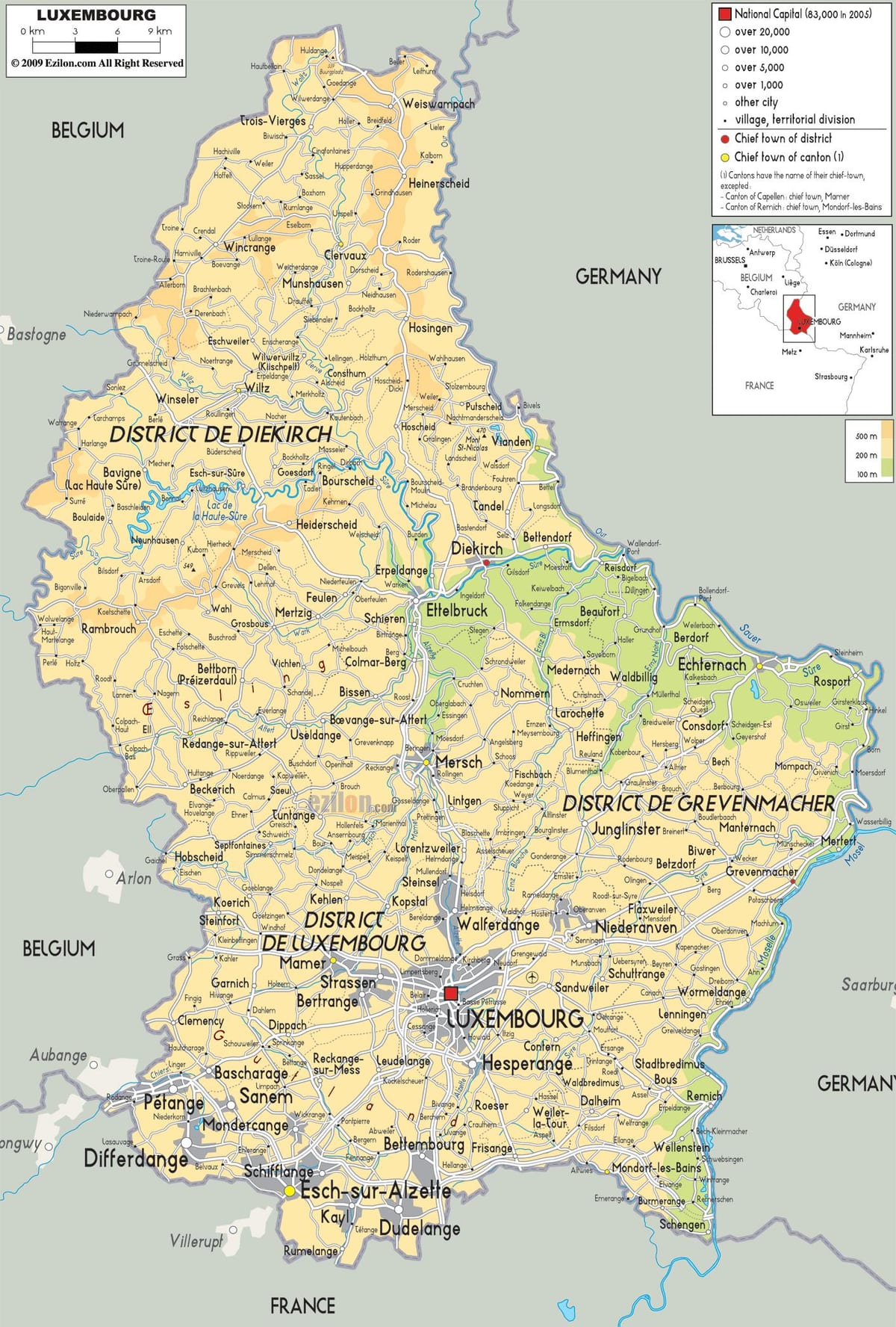 mapa Luksemburg fizički