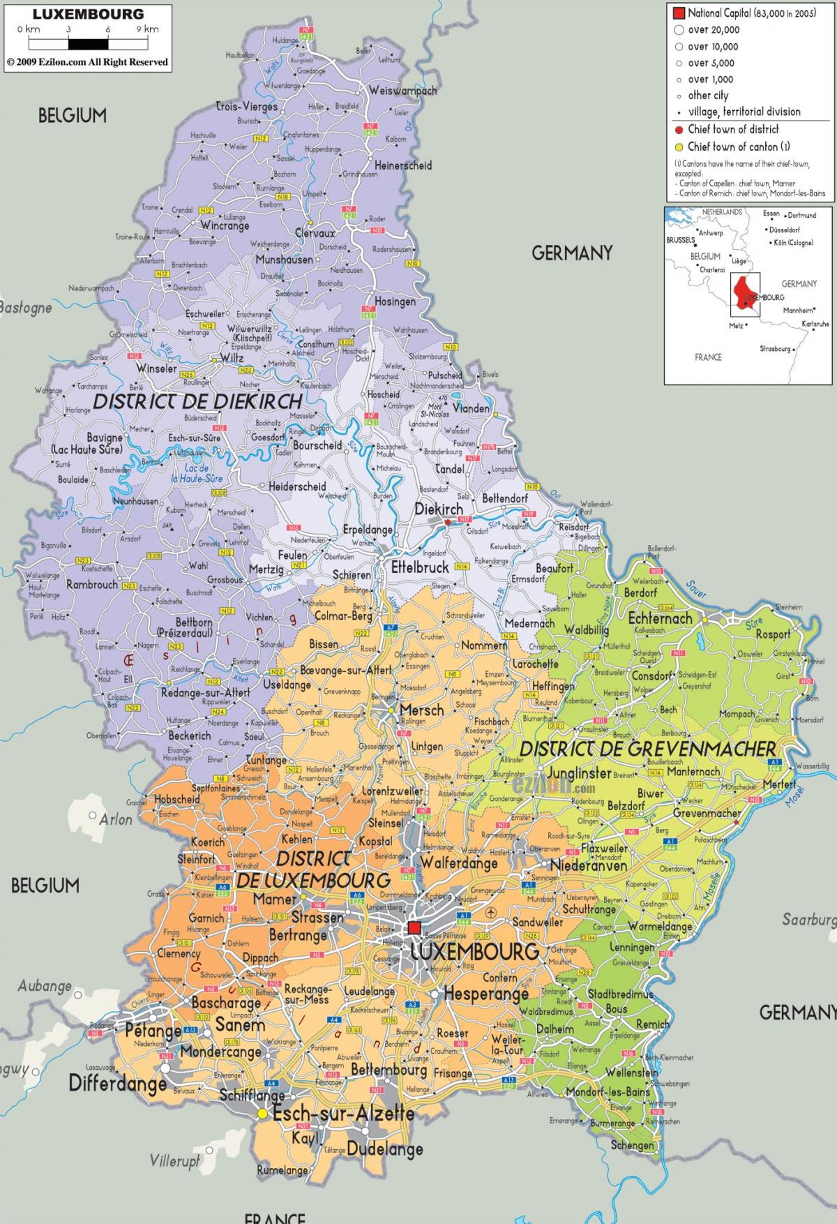 Luksemburgu zemlji mapu